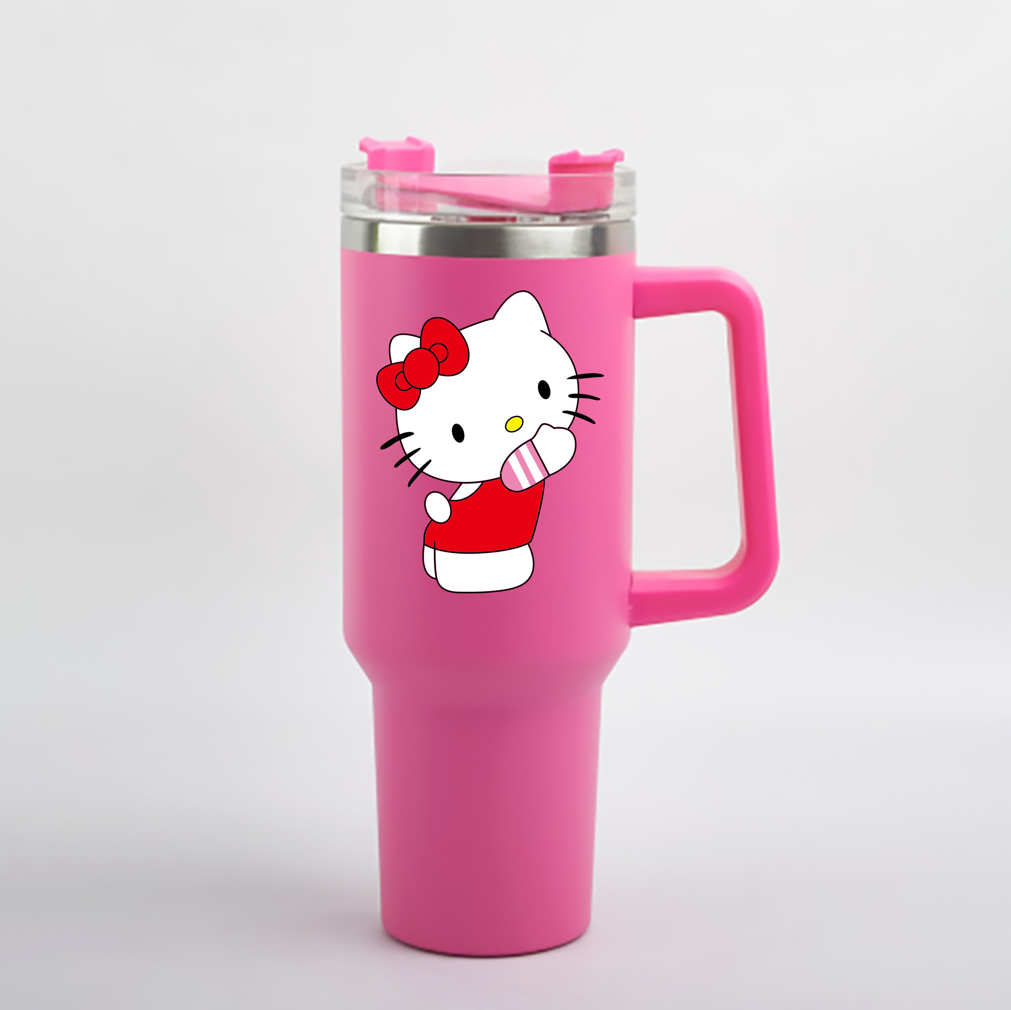（画像用） Hello Kitty ハローキティ 1200mL車用タンブラー - クリスタルステッカー（プラスチックストロー付き）